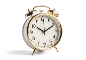 simple desk alarm clock, png file of isolated cutout object with shadow on transparent background.