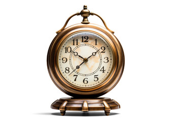 vintage table alarm clock, png file of isolated cutout object with shadow on transparent background.