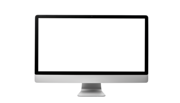desktop computer screen mockup, png file of isolated cutout object with shadow on transparent background.