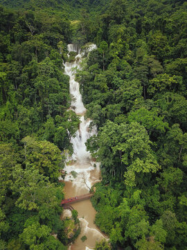 Aerial view of Kuang Si Falls (Tat Kuang Si) near Luang Prabang, Laos