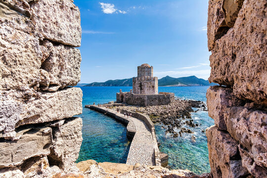 The Bourtzi of the Venetian Fortress of Methoni in Peloponnese, Messenia, Greece