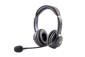 black headset, png file of isolated cutout object with shadow on transparent background.