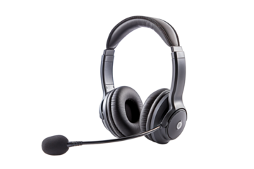 black headset, png file of isolated cutout object with shadow on transparent background.