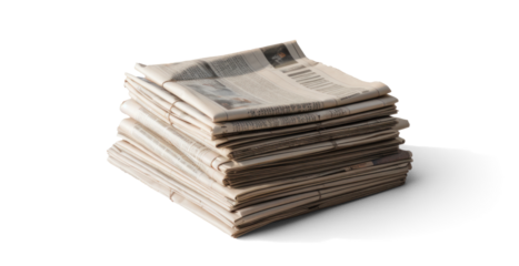 a stack of newspapers lies, png file of isolated cutout object with shadow on transparent background.