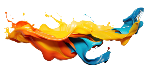 3D volumetric explosion blot of blue orange paint in air or liquid water, png file of isolated cutout object on transparent background.
