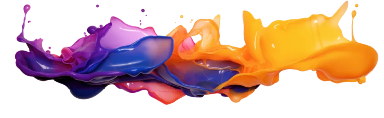 Keuken spatwand met foto 3D volumetric explosion blot of purple orange paint in air or liquid water, png file of isolated cutout object on transparent background. © Аrtranq
