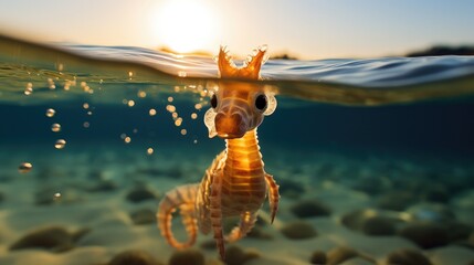 A sea horse is in the water. Generative AI.