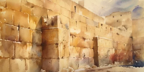 Foto op Canvas Wailing wall in the ancient temple of Jerusalem. Generative AI © Agustin