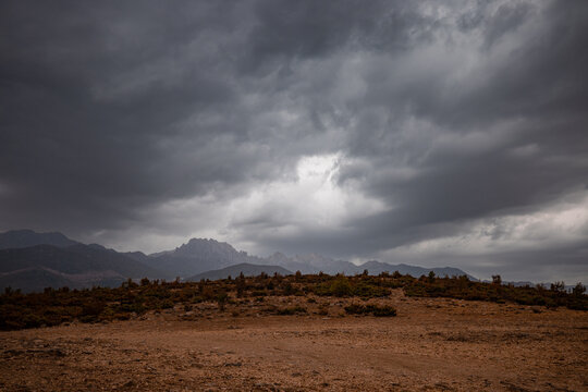 Flat parking ground, close to zrmanja canyon at close to zadar. Majestic sky and mountains in the background
