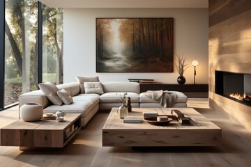 Contemporary Minimalist living room with a focus on simplicity, clean lines, and open space