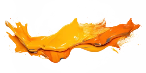 Fotobehang thick voluminous stroke of orange oil paint, png file of isolated cutout object on transparent background. © Аrtranq
