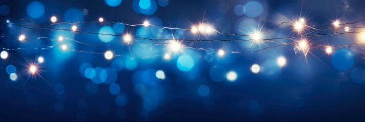 Fototapeta na wymiar Abstract Holiday Background. Glowing Christmas Garland Bokeh Lights in Dark Blue Illuminated Decoration