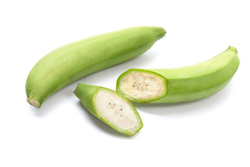 Raw banana isolated on white background.