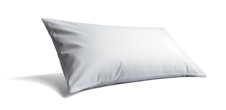 simple rectangular white bed pillow, png file of isolated cutout object with shadow on transparent background.