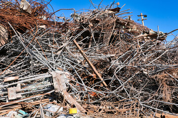 Pile of scrap metal from rebar and other steel waste