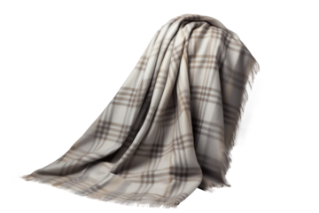 hanging wrapped warm woolen checkered plaid blanket, png file of isolated cutout object with shadow on transparent background.