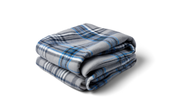 folded warm wool checkered plaid blanket, png file of isolated cutout object with shadow on transparent background.
