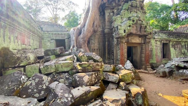 Ta Prohm, a mysterious temple of the Khmer civilization, located on the territory of Angkor in Cambodia
