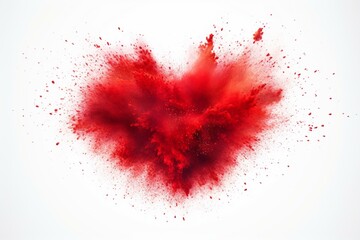 Red heart explosion in powder on white background, freeze motion shape. Creative idea for Valentine's Day card. Generative AI