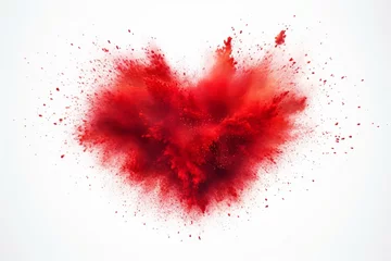 Foto op Plexiglas Red heart explosion in powder on white background, freeze motion shape. Creative idea for Valentine's Day card. Generative AI © Virelai