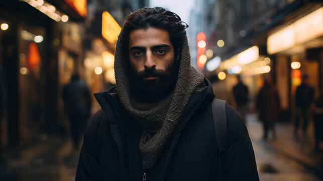 Serious Contemplation: Gaze of a Middle Eastern Man, Generative AI