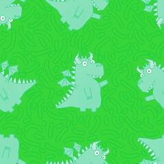 Cartoon animals seamless dragon pattern for wrapping paper and fabrics and linens and kids clothes print