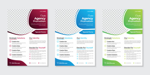 Corporate business flyer template design set with abstract shapes, company agency growth advertise marketing promo leaflet poster cover bundle, new trendy half page one sided A4 vector design
