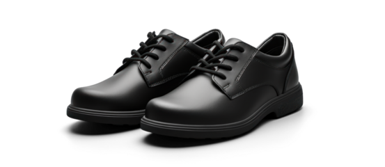 black leather classic men's boots, png file of isolated cutout object with shadow on transparent background.