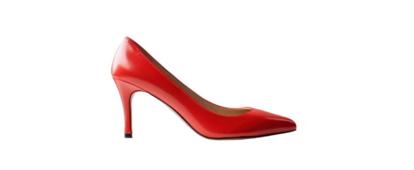 red women's classic leather heels, png file of isolated cutout object with shadow on transparent background.