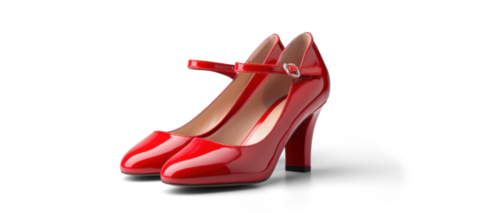 red women's classic leather heels, png file of isolated cutout object with shadow on transparent background.