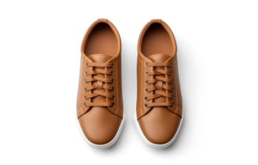 top view brown leather men's shoes, png file of isolated cutout object with shadow on transparent background.