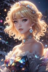 Snowy Splendor, Korean Winter Princess in Rainbow Crystal Dress