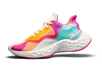 colorful cool running sneakers mockup, png file of isolated cutout object with shadow on transparent background.