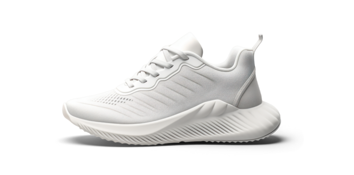 white running sneakers mockup, png file of isolated cutout object with shadow on transparent background.