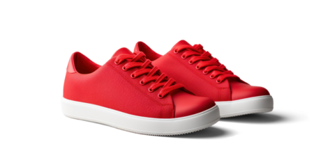 red sneakers mockup, png file of isolated cutout object with shadow on transparent background.