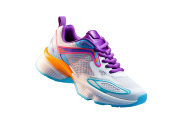 colorful cool running sneakers mockup, png file of isolated cutout object with shadow on transparent background.