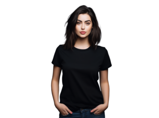 black t-shirt mockup on a man, png file of isolated cutout object with shadow on transparent background.