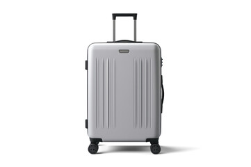 big gray travel suitcase, png file of isolated cutout object with shadow on transparent background.