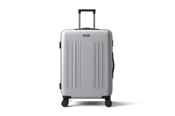 big gray travel suitcase, png file of isolated cutout object with shadow on transparent background.