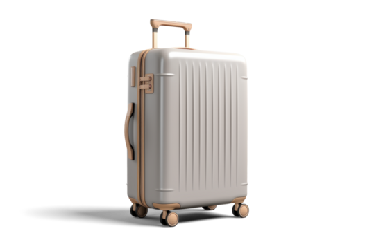 big gray travel suitcase, png file of isolated cutout object with shadow on transparent background.