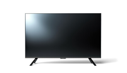 large modern black TV, png file of isolated cutout object with shadow on transparent background.