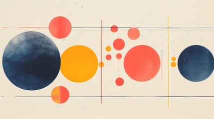 Abstract Risograph Aesthetic Featuring Playful Circles and Precise Straight Lines - Retro-Inspired Geometric Art in Print