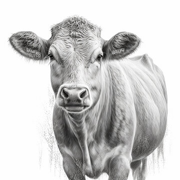 cow animal sketch art illustration white background image Ai generated art