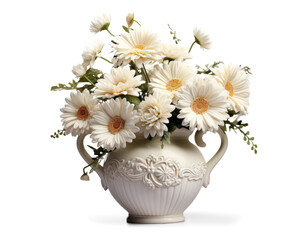 vase with beautiful white flowers, png file of isolated cutout object with shadow on transparent background. © Аrtranq