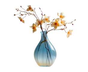 vase with beautiful orange flowers, png file of isolated cutout object with shadow on transparent background.