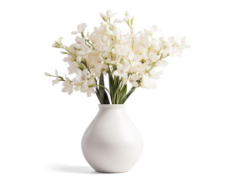 Fototapeta vase with beautiful white flowers, png file of isolated cutout object with shadow on transparent background.