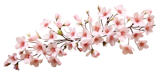 branch of pink sakura flowers, png file of isolated cutout object with shadow on transparent background.