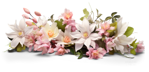 bush of delicate light pink flowers, png file of isolated cutout object with shadow on transparent background.