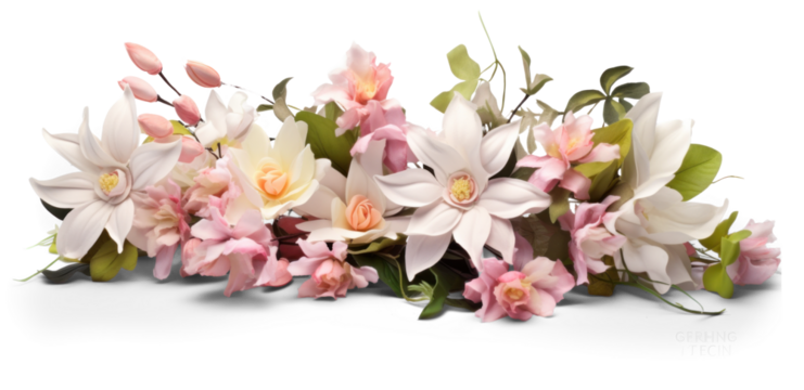 bush of delicate light pink flowers, png file of isolated cutout object with shadow on transparent background.