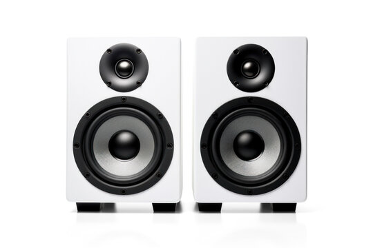 white powerful speakers, png file of isolated cutout object with shadow on transparent background.